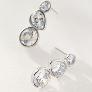 Anthropologie Mixed Crystal Drop Earrings Silver NEW